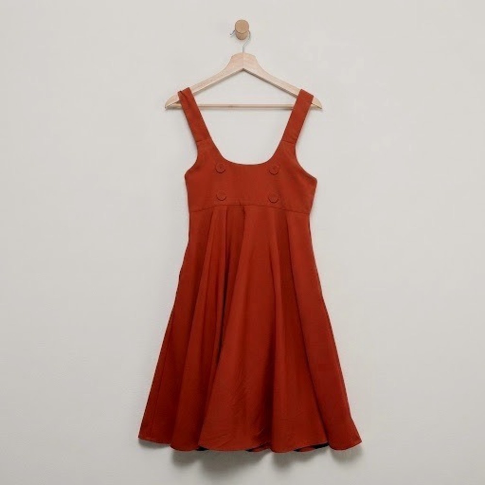 Voodoo Vixen Burnt Orange Pinafore Dress Retro Rockabilly Rust Fit & Flare M 6